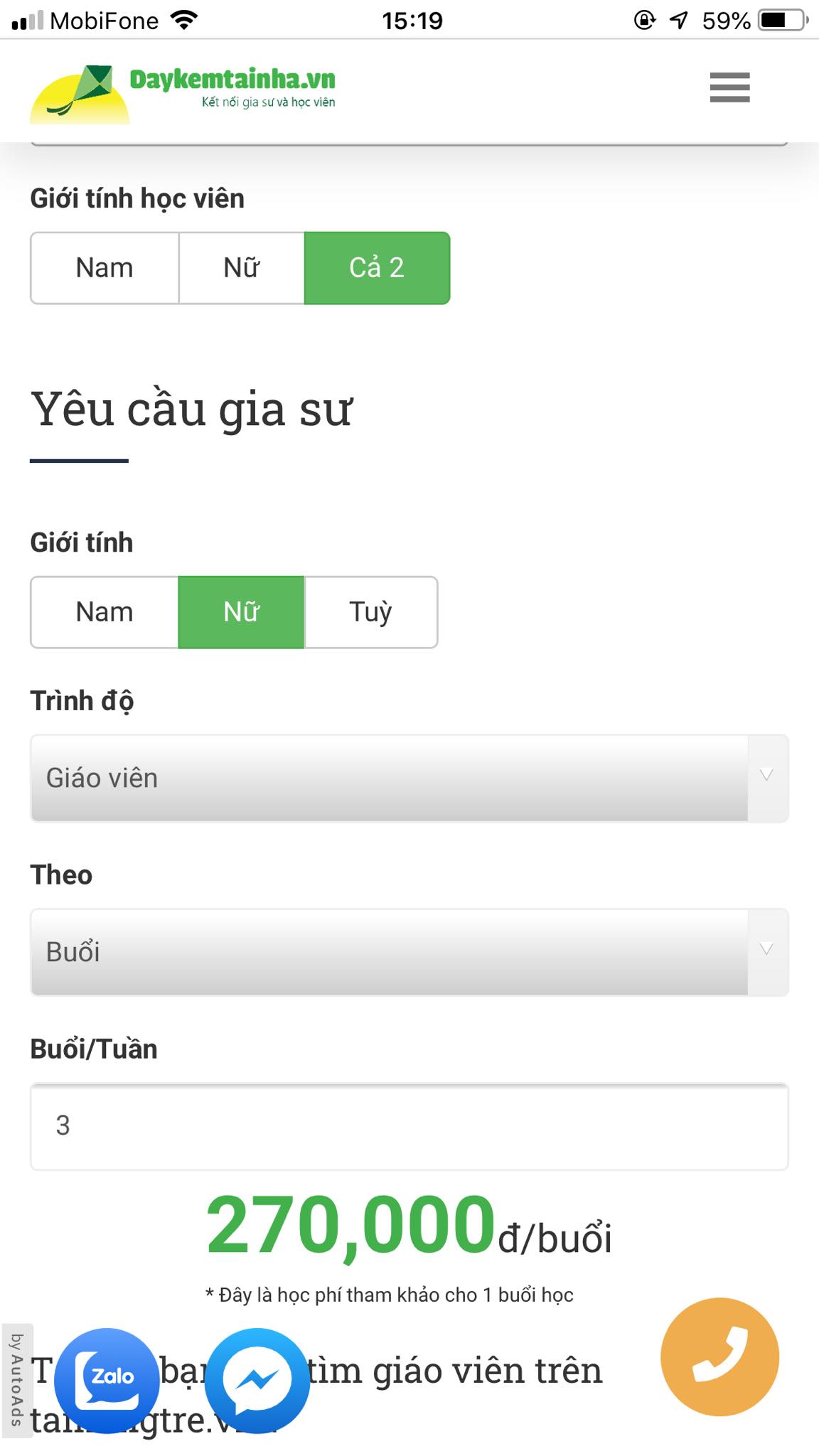 Học phí tiếng Pháp Online
